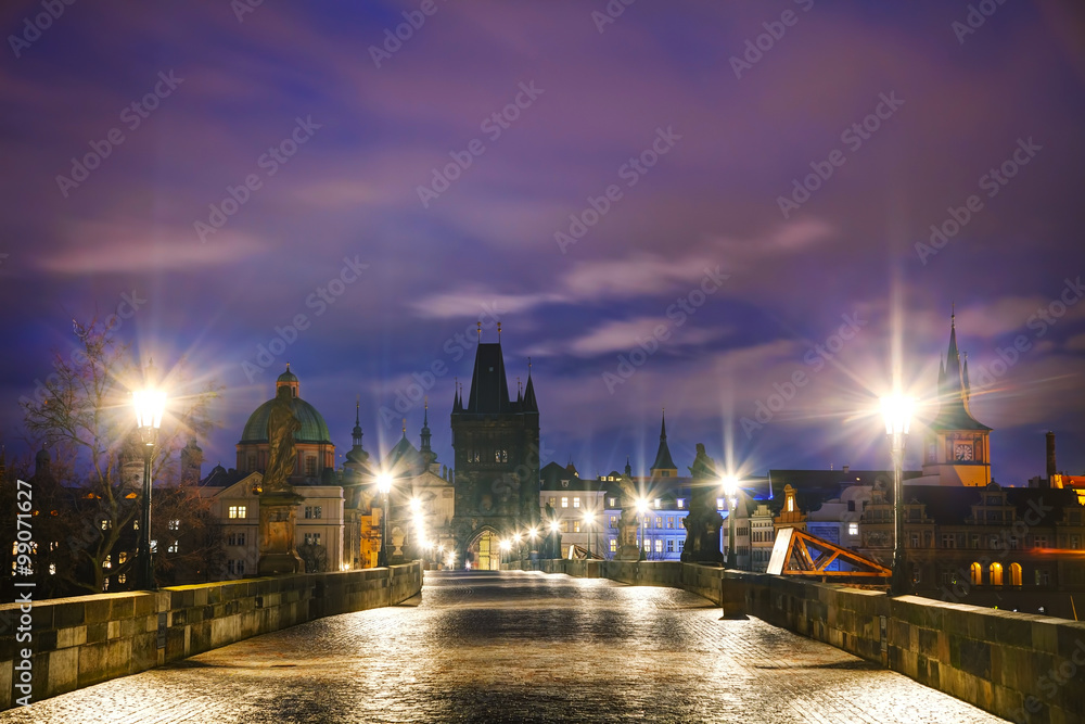 Charles bridge in Prague at sunrise