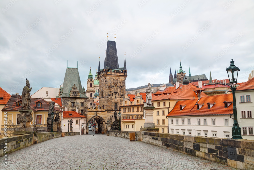 Charles bridge in Prague at sunrise