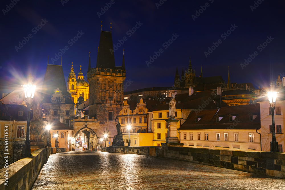 Charles bridge in Prague at sunrise