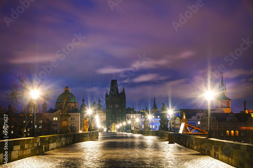 Obraz na płótnie Charles bridge in Prague at sunrise w salonie