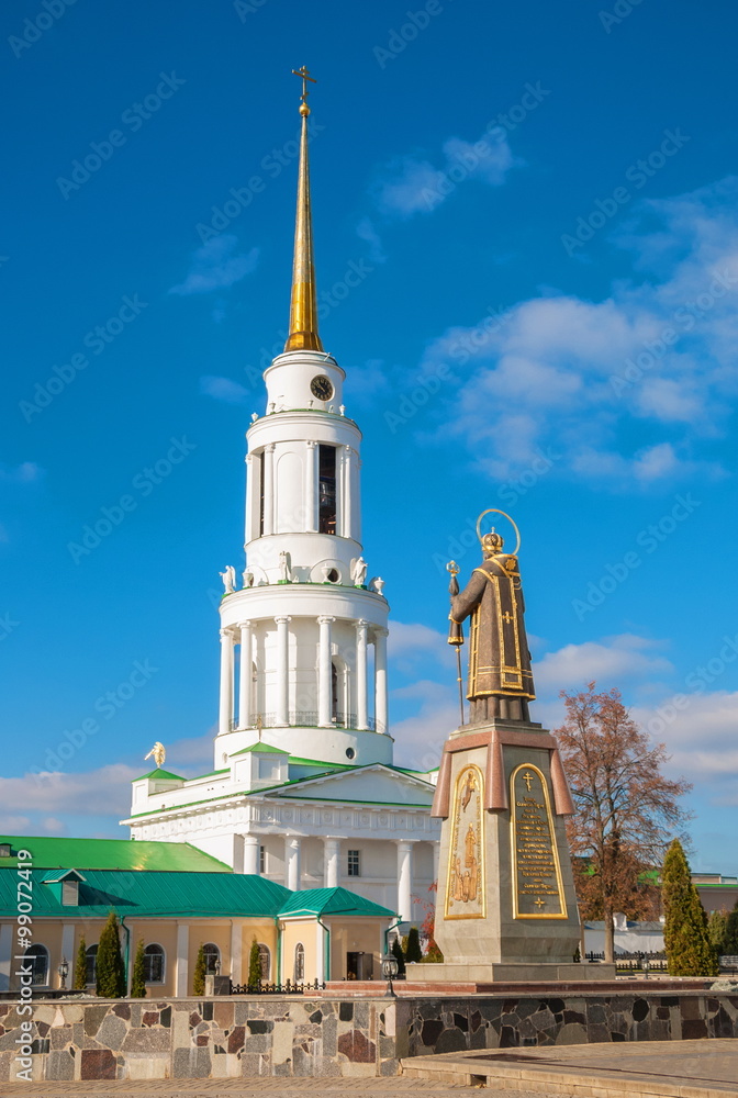 Monument to St. Tikhon of Zadonsk and bell tower of Nativity of the Mother of God Monastery