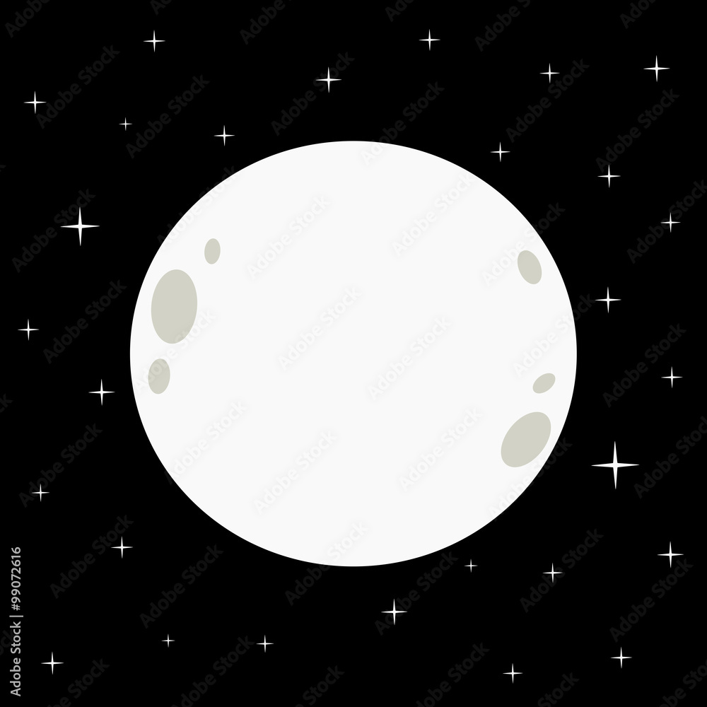 big white full moon in a black dark starry night vector background ...