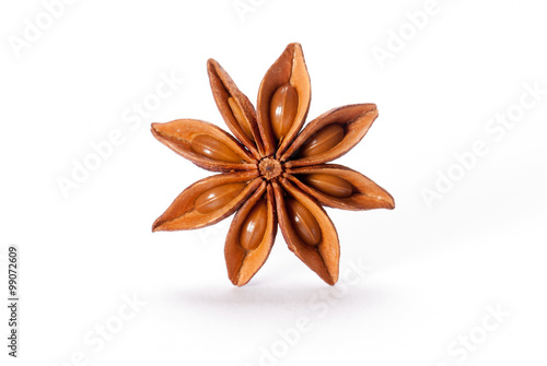 A single Star Anise on  isolated white background
