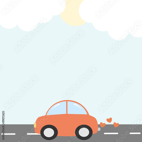 cartoon red car with hearts frame vector background illustration