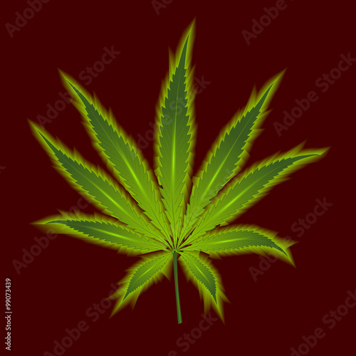 Cannabis leaf on a vinous background