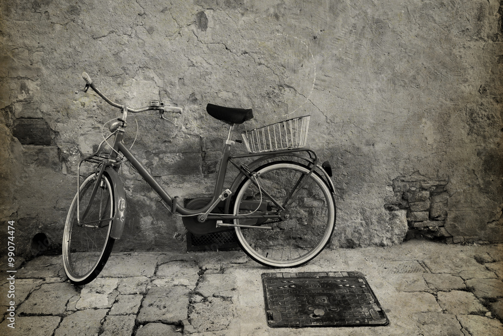 Vintage style photo of bicycle at the street