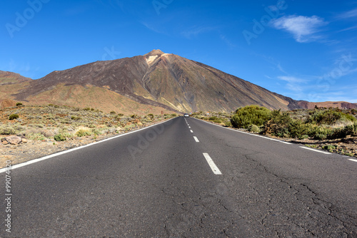 Open road on Tenerife. Beautiful landscape on Tenerife showing the volcano Tiede.