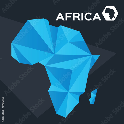 Abstract map of Africa with shapes and shades of blue. Africa icon. Vector illustration.