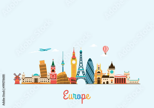 Europe skyline. Travel and tourism background. 