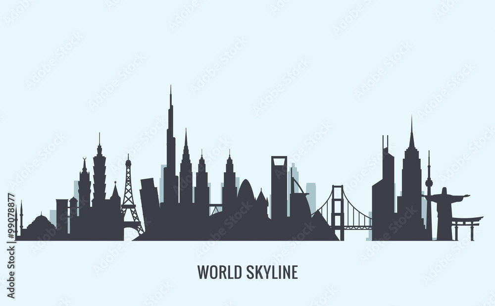 World skyline silhouette. Travel and tourism background.