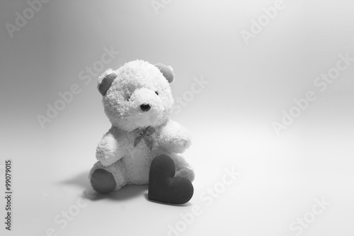 teddy Bear with Heart concept valentine on soft black-white tone