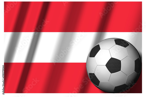 Calcio Europa_Austria_001  Classica palla utilizzata nel gioco del calcio con  sullo sfondo  la bandiera nazionale.  