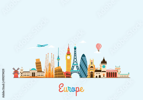 Europe skyline. Travel and tourism background. 