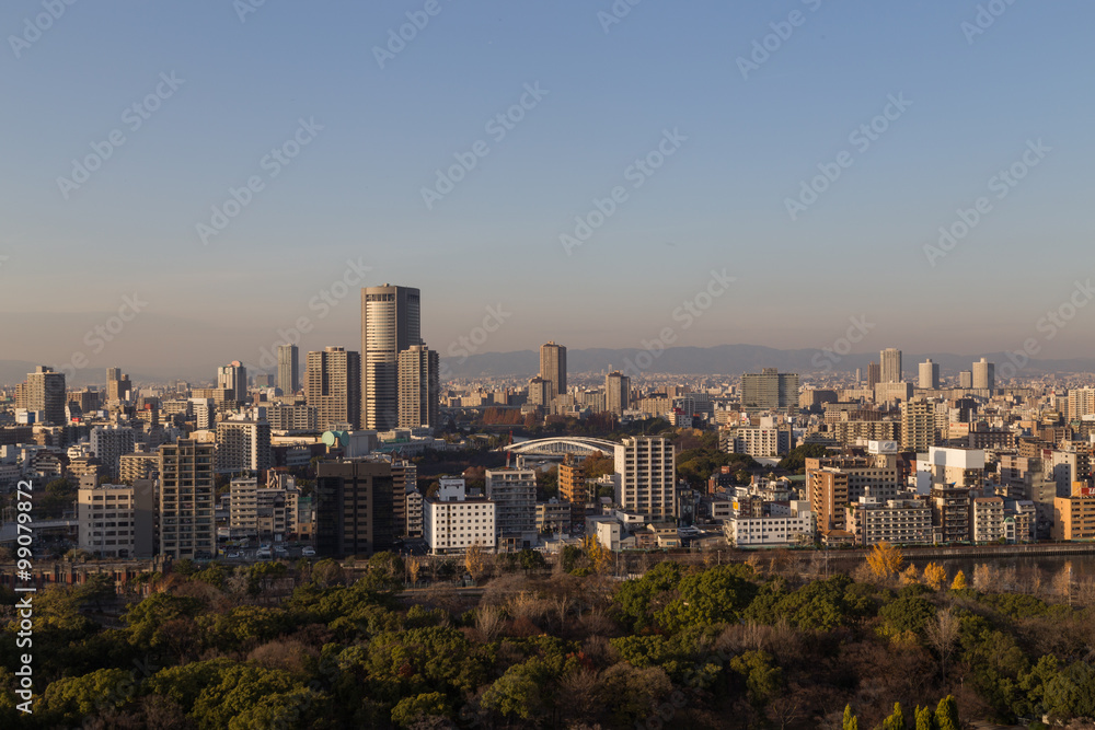 Osaka skyline from castle