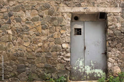 
stone wall and steel