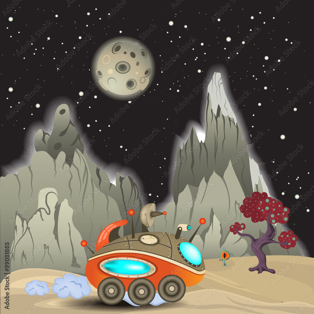 Fototapeta premium Alien surface with a space car