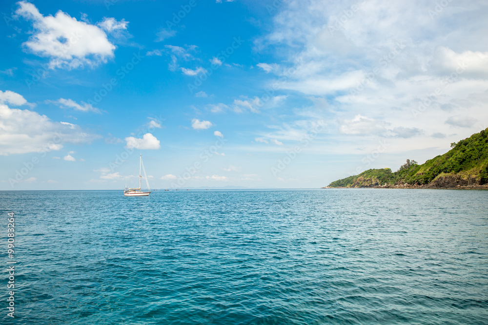View of Maya Bay, Phi Phi island, Thailand, Phuket. Seascape of tropical island with resorts -  Krabi Province