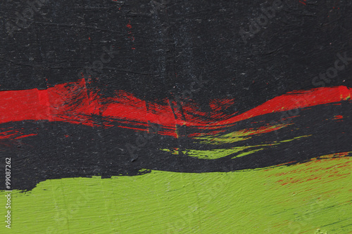 Brushstroke - black, green,grey ,red acrylic paint on metal s