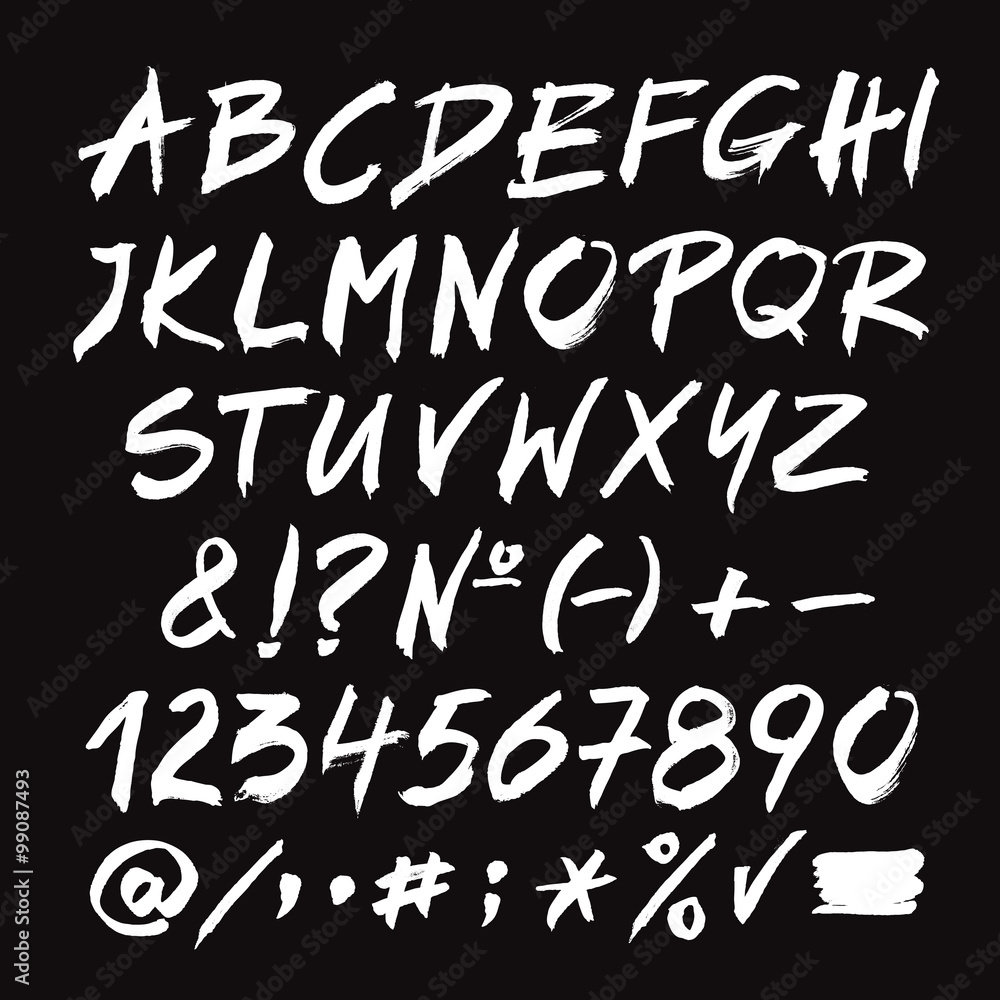 White vector alphabet. Letters of the alphabet written with a br White vector alphabet. Letters of the alphabet written with a br