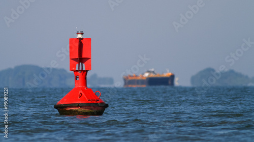 Close up of a red navigational buoy photo