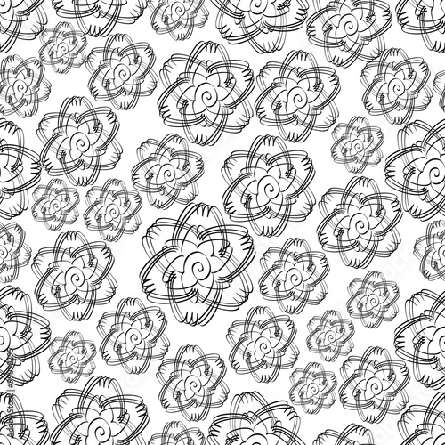 Monochromatic vector seamless background in white and black. Grunge flower ornament