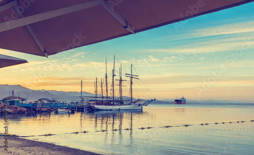 Moored yachts and boats in marina of Eilat – famous resort and recreational I...