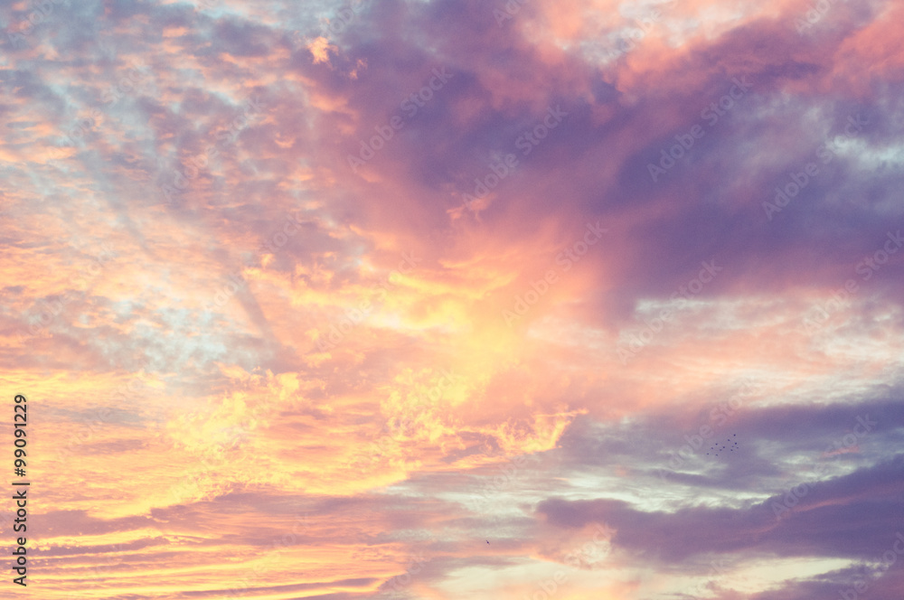 Sunset clouds golden and blue 