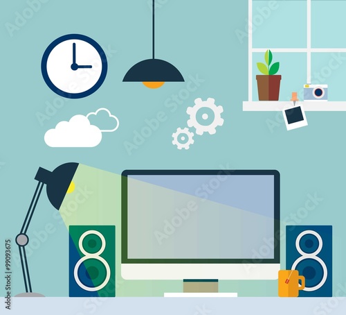 Flat designed banners for web design. Home Office. 