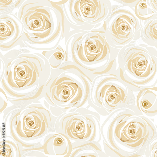 Vector seamless pattern with white roses.