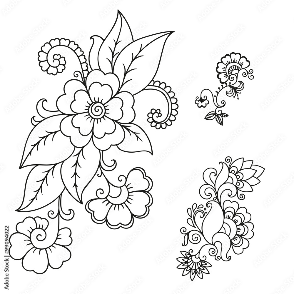 Henna tattoo flower template.Mehndi.
Henna tattoo flower template.Mehndi.