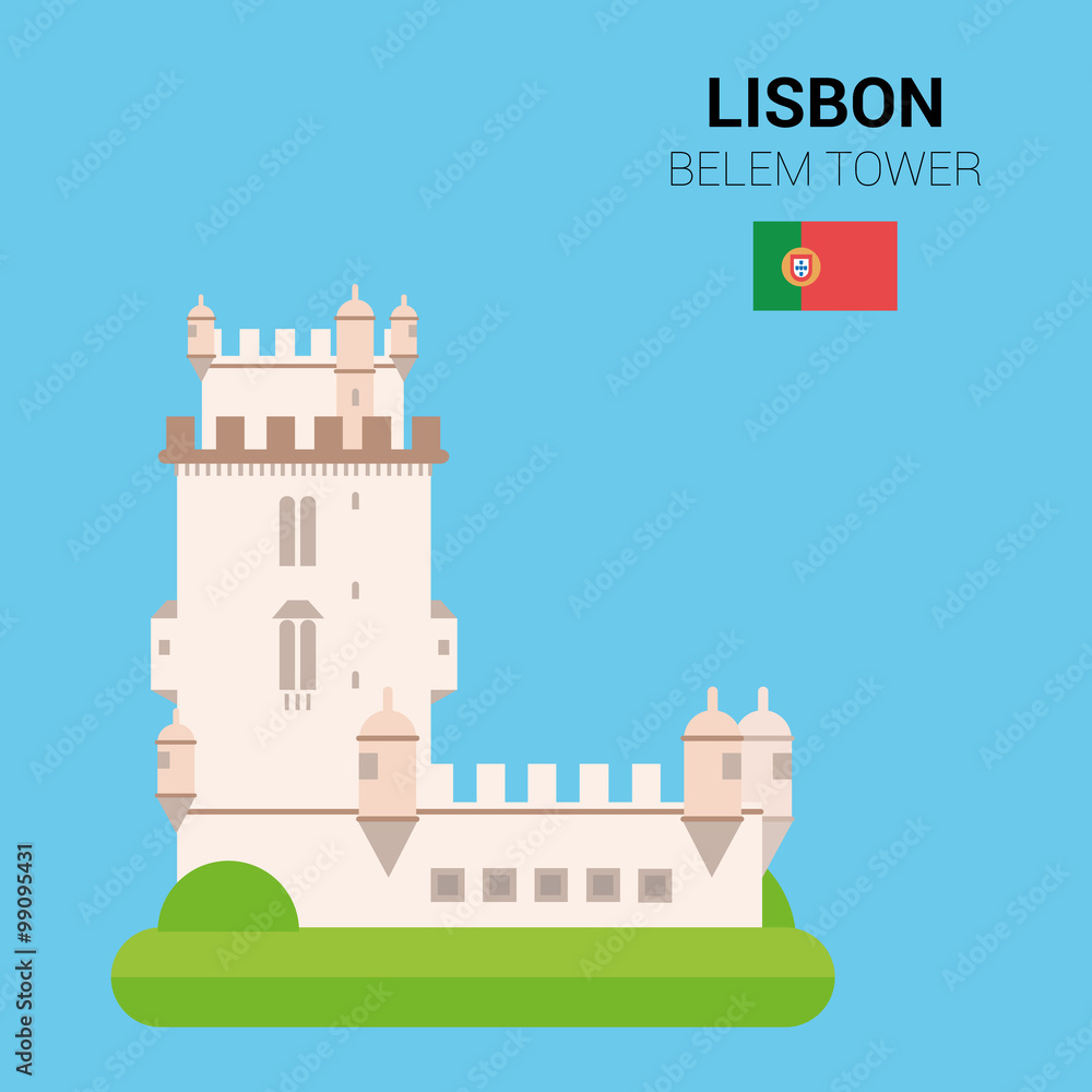 Vector illustration of Belem Tower (Lisbon, Portugal). Monuments and landmarks Collection. EPS 10 file compatible and editable.