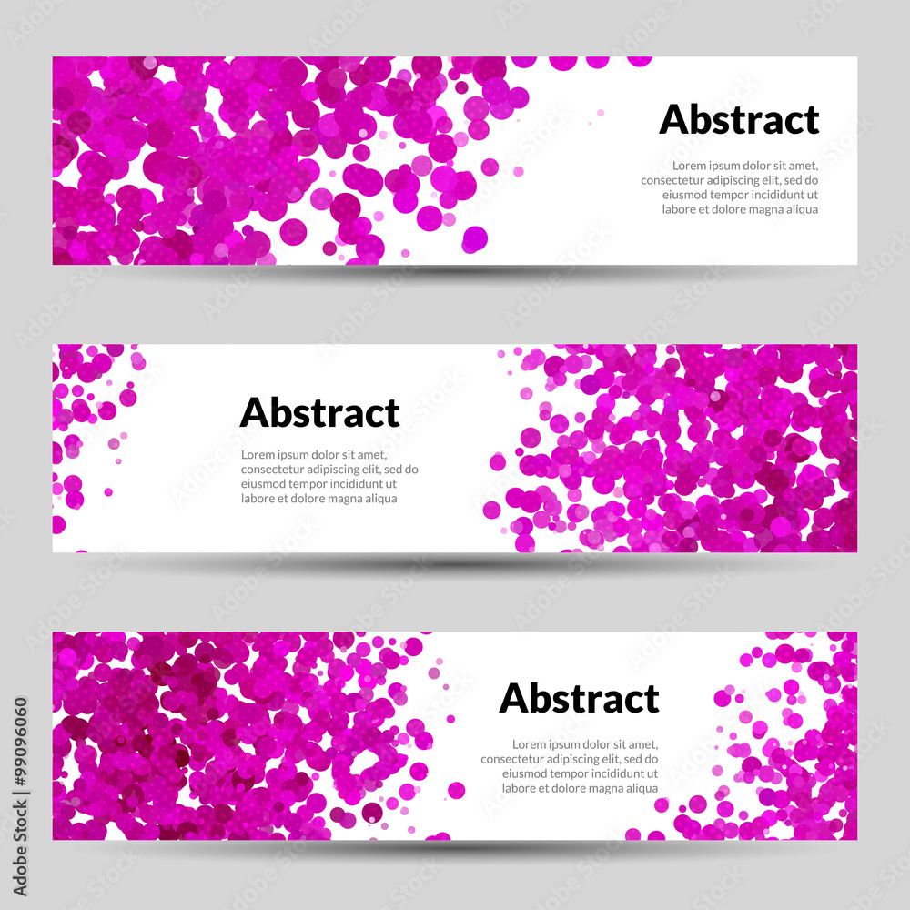 Set of Vector Horizontal Poster Banners Templates with Pink Dots Watercolor simulation Paint Splash. Abstract Background for Business Documents, Flyers and Placards