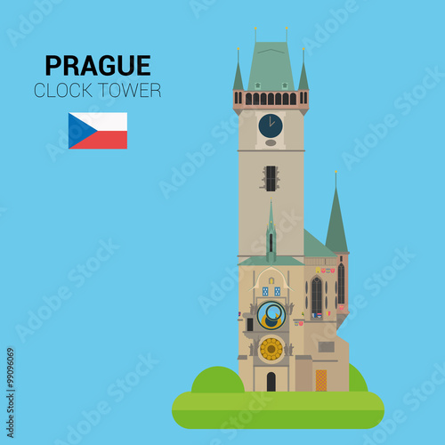 Vector illustration of Astronomical Clock Tower (Prague, Czech Republic). Monuments and landmarks Collection. EPS 10 file compatible and editable.