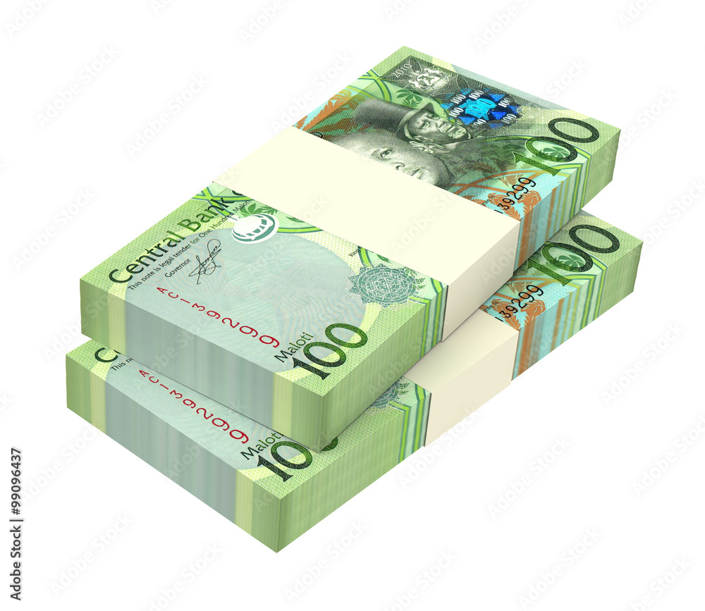 Lesotho maloti bills isolated on white background Computer generated 3D photo rendering. Lesotho maloti bills isolated on white background Computer generated 3D photo rendering.