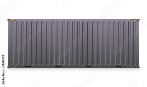 Cargo container vector isolated on white background. Metal box or equipment for storage at dock, port, warehouse. Freight transport by ship, crane, trailer truck for shipping, import export business.