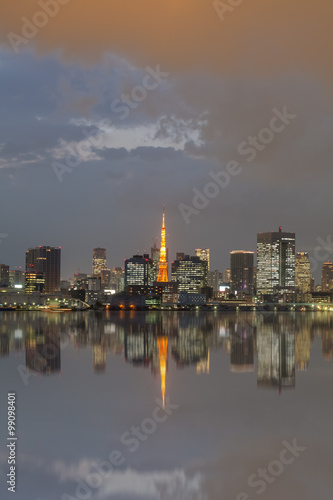 Tokyo city view and Tokyo Tower with reflection