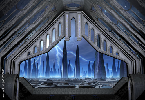 Fototapeta Naklejka Na Ścianę i Meble -  Futuristic Alien City - Computer Artwork