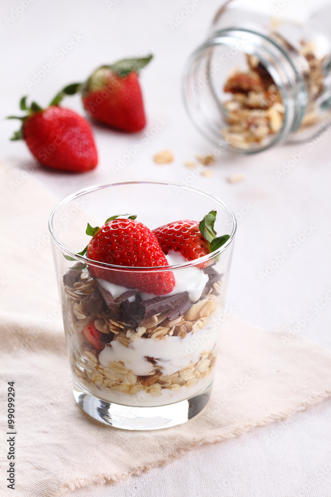 strawberry granola yogurt parfait. strawberry granola yogurt parfait.