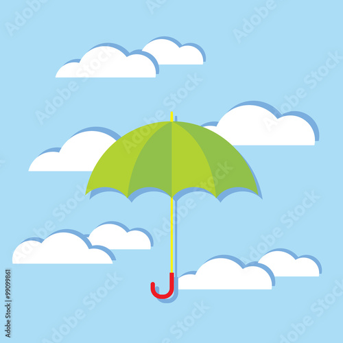 Umbrella In The Clouds Vector Illustration.