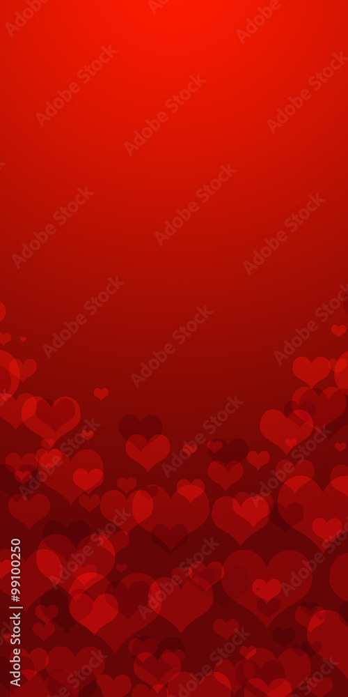 red hearts bokeh as background for card