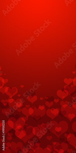 red hearts bokeh as background for card