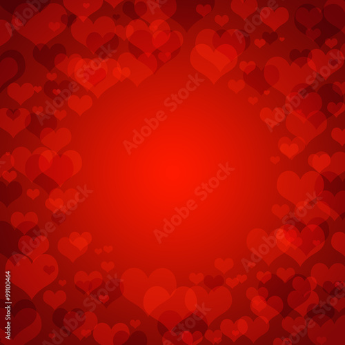 red hearts bokeh as background for card