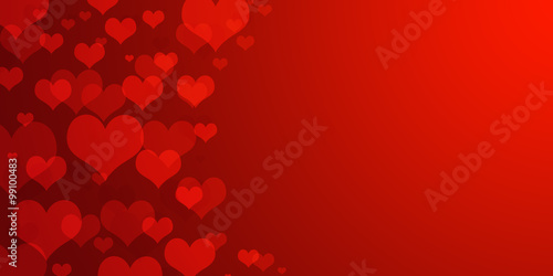 red hearts bokeh as background for card