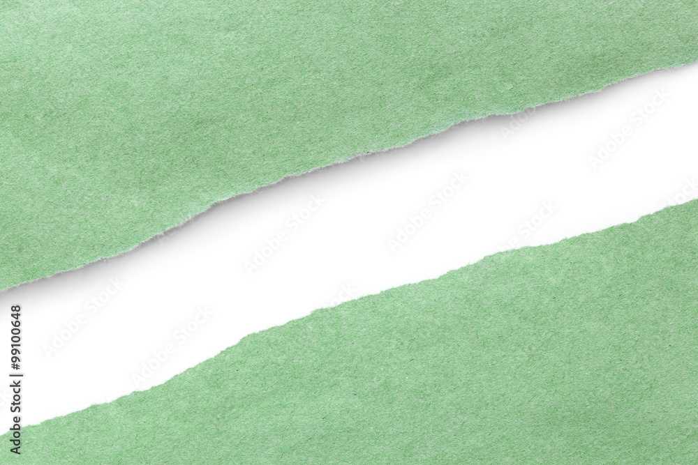 Green Paper Torn in Half over White with Soft Shadow Green Paper Torn in Half over White with Soft Shadow