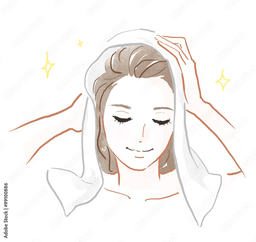 髪を乾かす女性 髪を乾かす女性