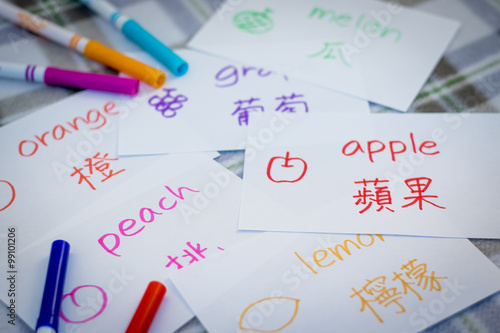 Mandarin; Learning New Language with Fruits Name Flash Cards