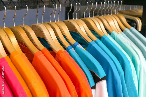 New clothes colorful in a shop store.