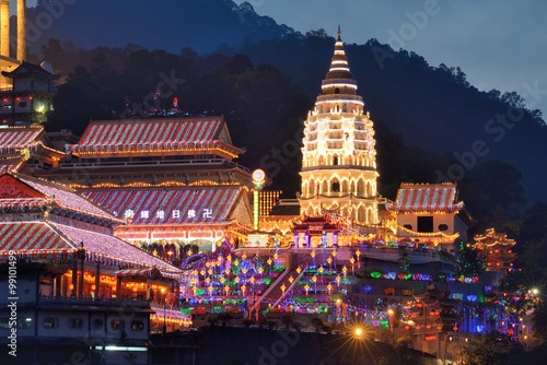 kek lok Si temple light up at blue hour during chinese new year photo