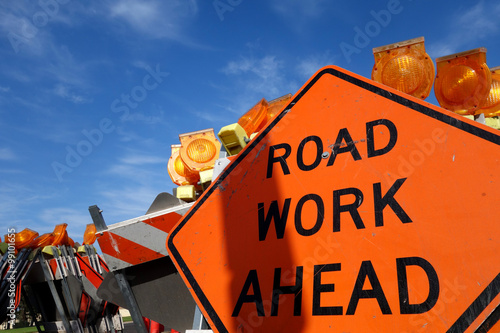 traffic safety roadwork signs and light photo