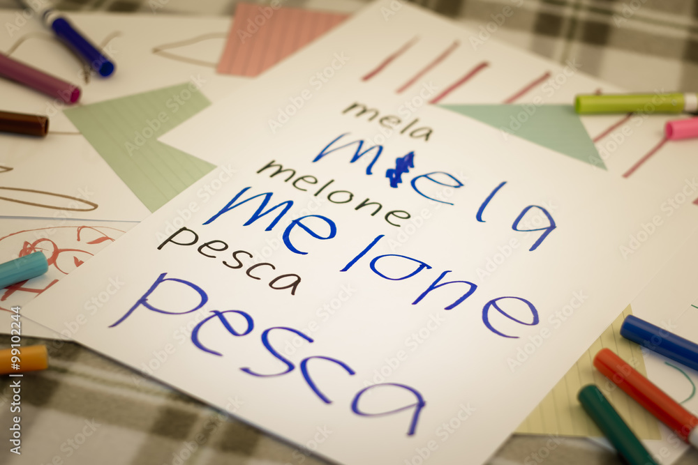 Italian; Kids Writing Name of the Fruits for Practice Italian; Kids Writing Name of the Fruits for Practice